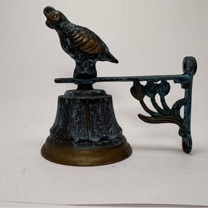 VTG Brass Quail Decorative Wall Garden Bell Verdigris Patina Cottagecore Rustic